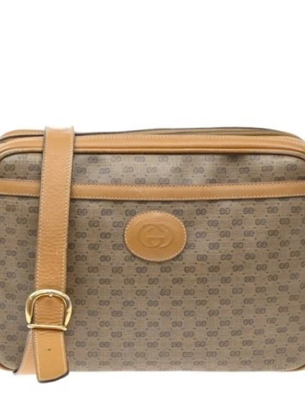 GUCCI Logo Micro GG Pattern Crossbody Shoulder Bag PVC Leather Brown 66SA227